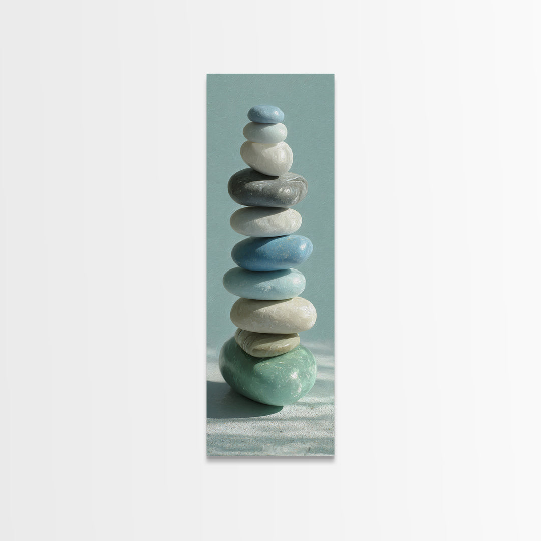 Monochrome Pebble Stack Canvas Print, Bathroom Art, Textured Painting, Bathroom Decor, Fine Art, Spa, Bathroom Wall Art, BAT-1x3-25