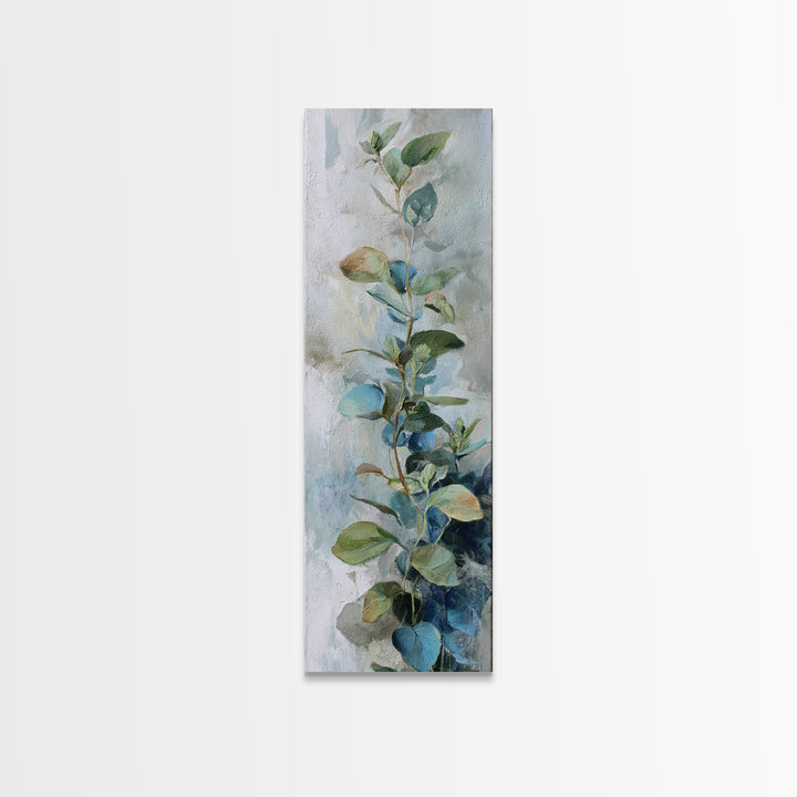 Sunlit Window Plant Shadow on Plaster Framed Canvas Print, Bathroom Art, Modern Wall Art, Bathroom Decor, Oil Painting, Spa, BAT-1x3-30