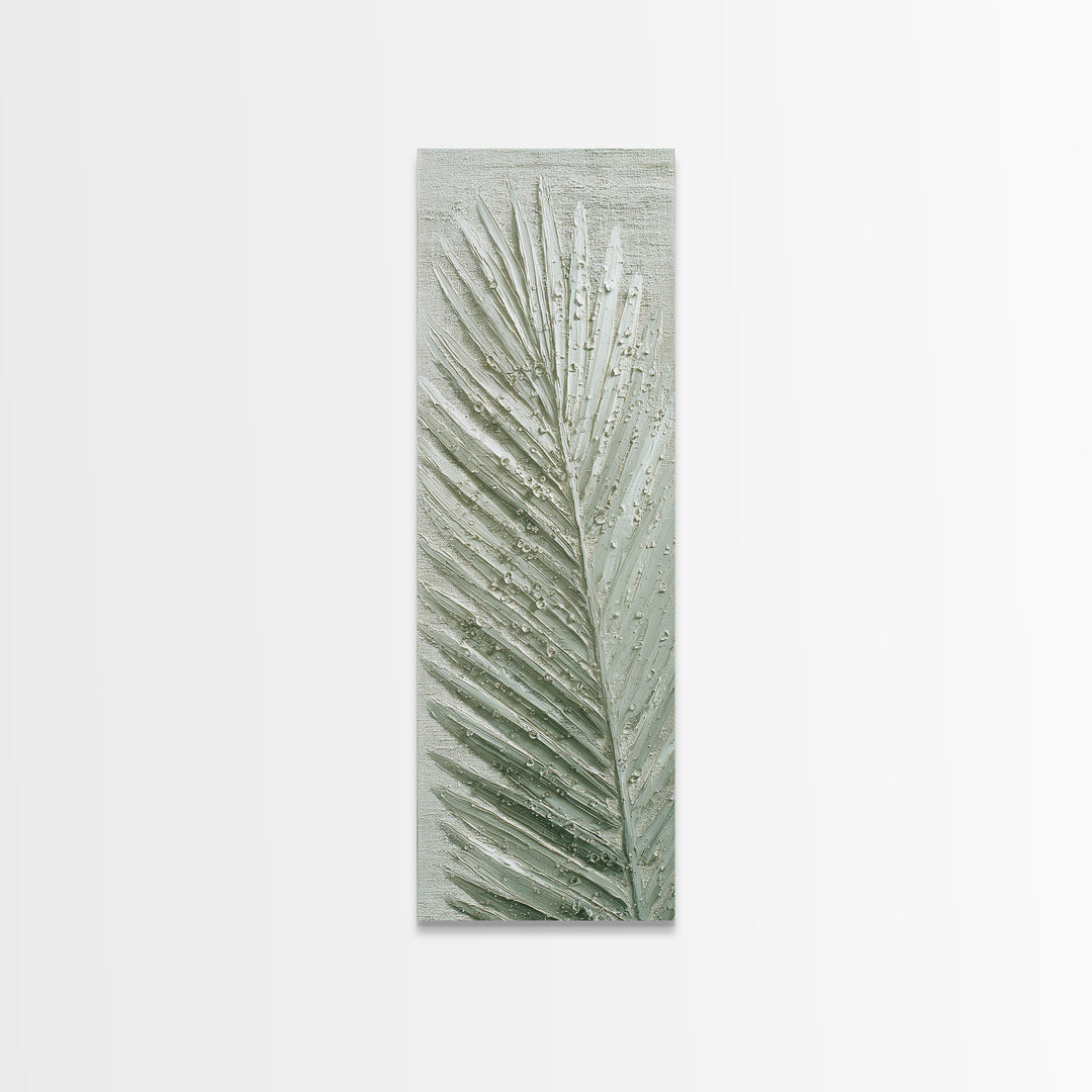 Simple Palm Frond on Off White Linen Canvas Print, Bathroom Art, Fine Art Print, Bathroom Decor, Abstract Art, Spa, Poster, BAT-1x3-35