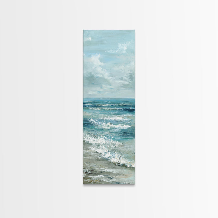 Calming Blue Ocean Wave Study Canvas Print, Bathroom Art, Halloween Art, Bathroom Decor, Oil Painting, Spa, Textured Painting, BAT-1x3-37