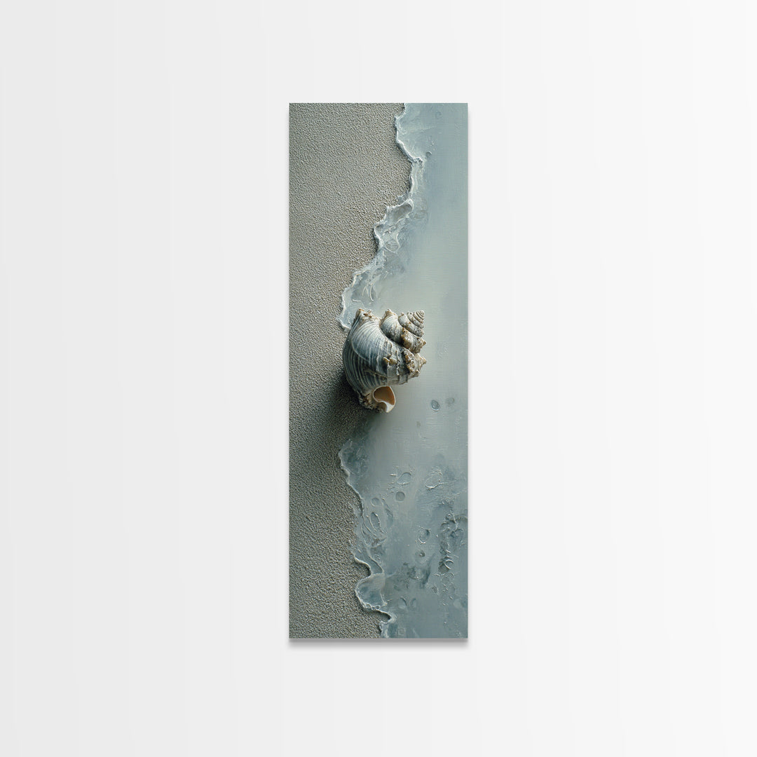 Minimal Seashell Still Life on Pale Sand Canvas Print, Bathroom Art, Textured Painting, Bathroom Decor, Fine Art, Spa, BAT-1x3-39