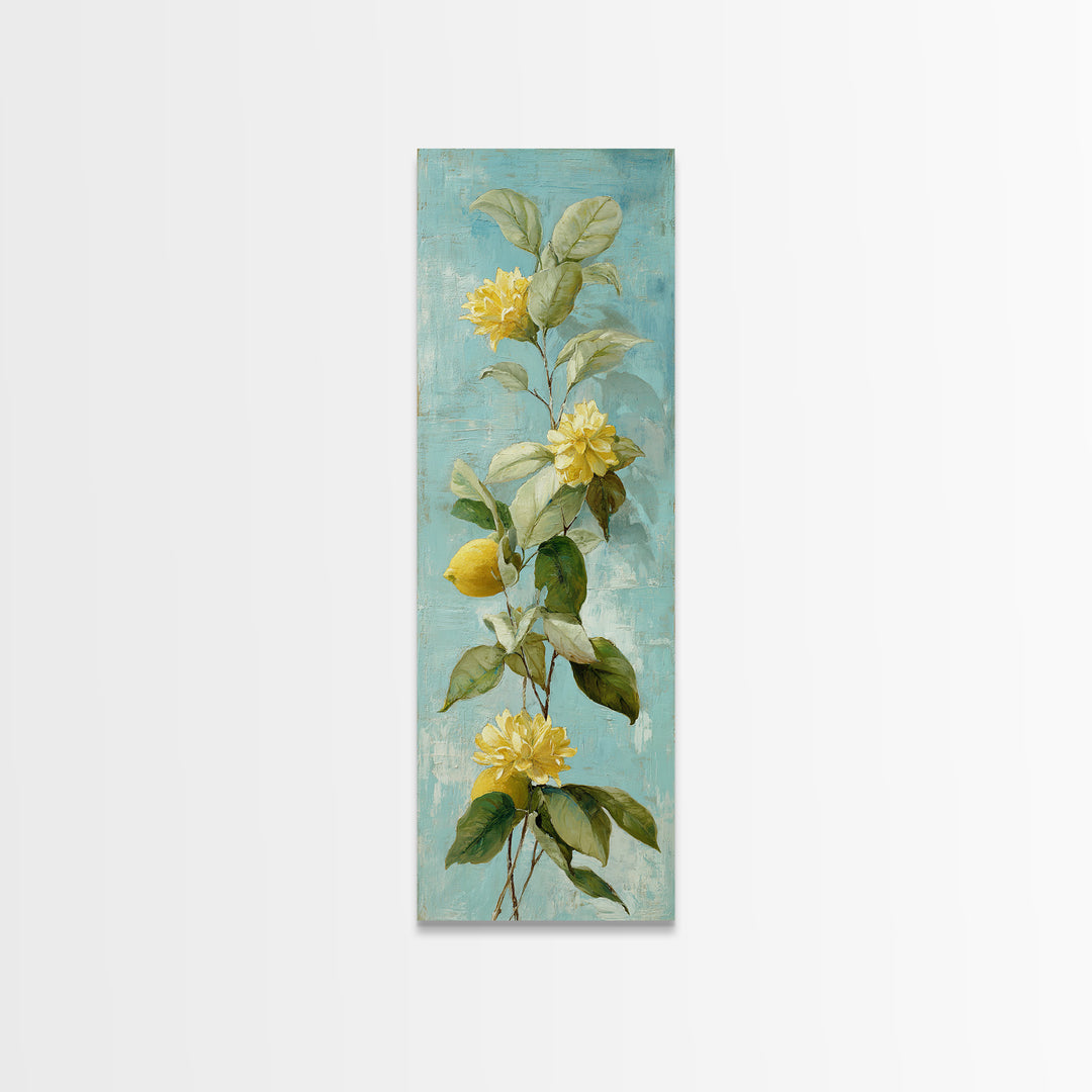 Lemon and Botanical Still Life Canvas Print, Bathroom Art, Bathroom Accessories, Bathroom Decor, Oil Painting, Spa, BAT-1x3-42