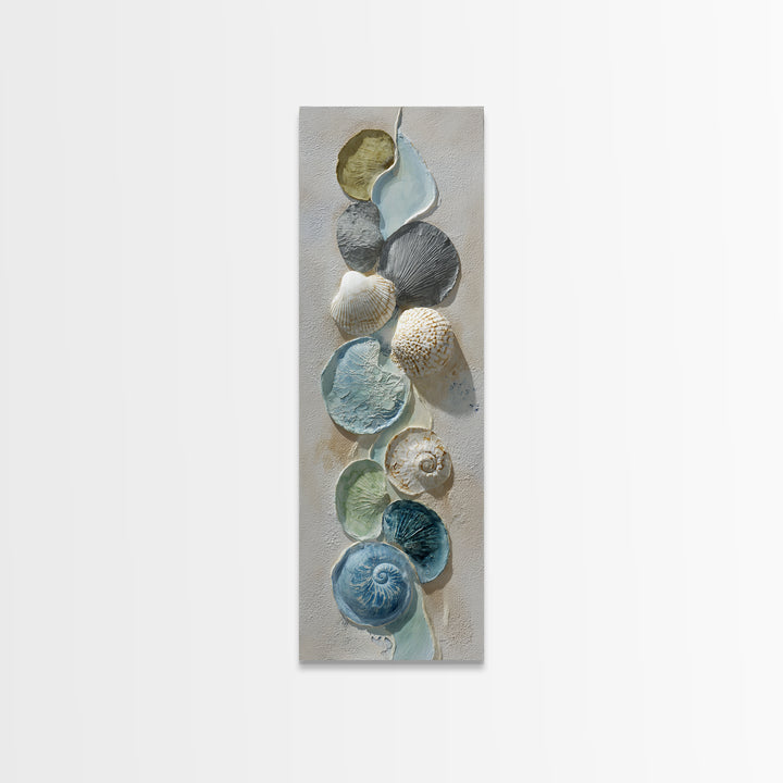 Coral and Shell Arrangement Framed Canvas Print, Bathroom Art, Minimalist Decor, Bathroom Decor, Fine Art, Spa, Wall Hanging, BAT-1x3-47