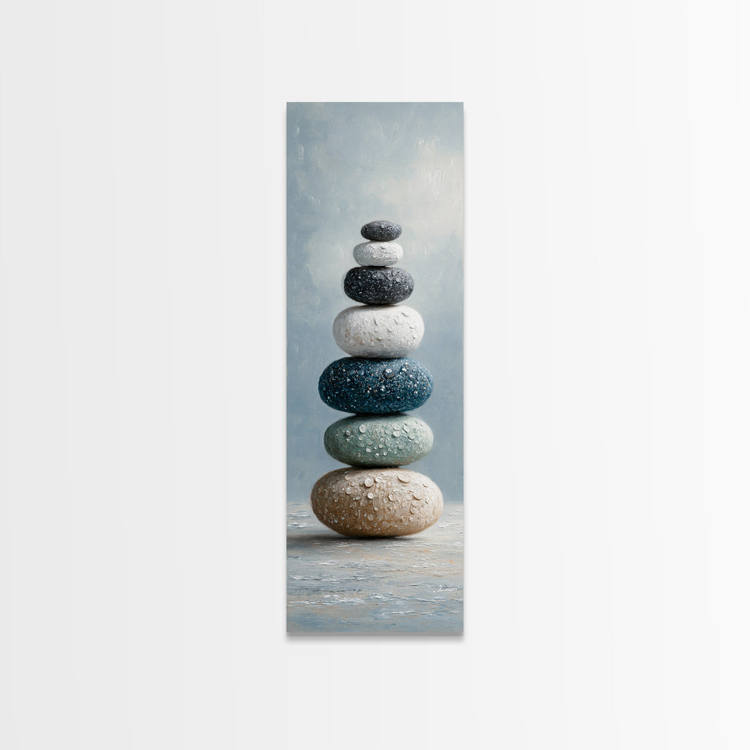 Monochrome Pebble Stack Canvas Print, Bathroom Art, Modern Wall Art, Bathroom Decor, Fine Art, Spa, Wall Decor, Neutral Decor, BAT-1x3-49
