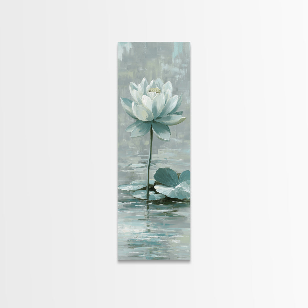 Lotus Flower Floating on Calm Water Canvas Print, Bathroom Art, Contemporary Art, Bathroom Decor, Spa, Framed Wall Art, BAT-1x3-56