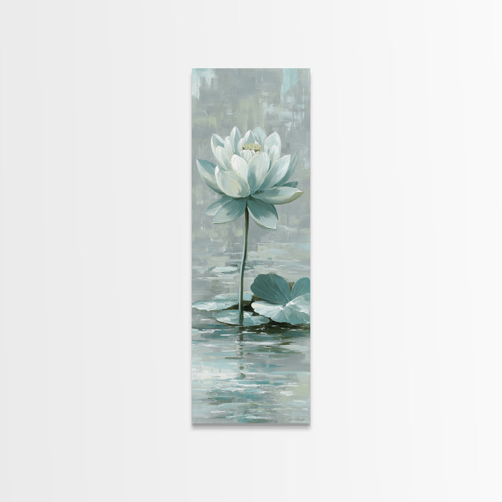 Lotus Flower Floating on Calm Water Canvas Print, Bathroom Art, Contemporary Art, Bathroom Decor, Spa, Framed Wall Art, BAT-1x3-56