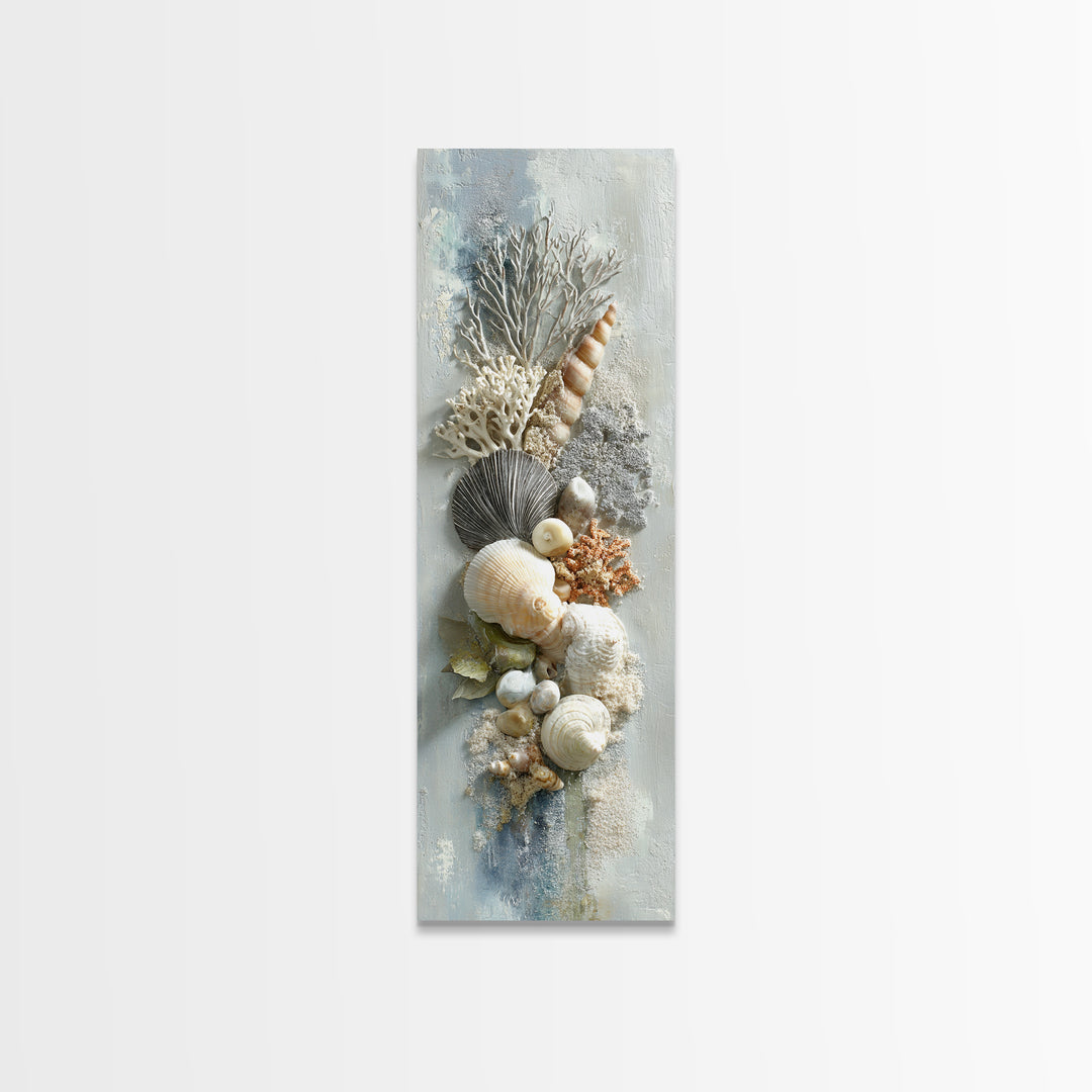 Coral and Shell Arrangement Framed Canvas Print, Bathroom Art, Bathroom Decor, Fine Art, Spa, Bathroom Accessories, Modern Art, BAT-1x3-71