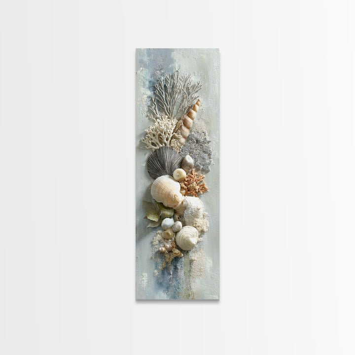 Coral and Shell Arrangement Framed Canvas Print, Bathroom Art, Bathroom Decor, Fine Art, Spa, Bathroom Accessories, Modern Art, BAT-1x3-71
