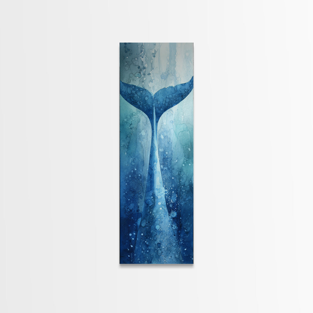 Watercolor Whale Tail Framed Canvas Print, Bathroom Art, Wall Hanging, Bathroom Decor, Oil Painting, Spa, Modern Art, BAT-1x3-75