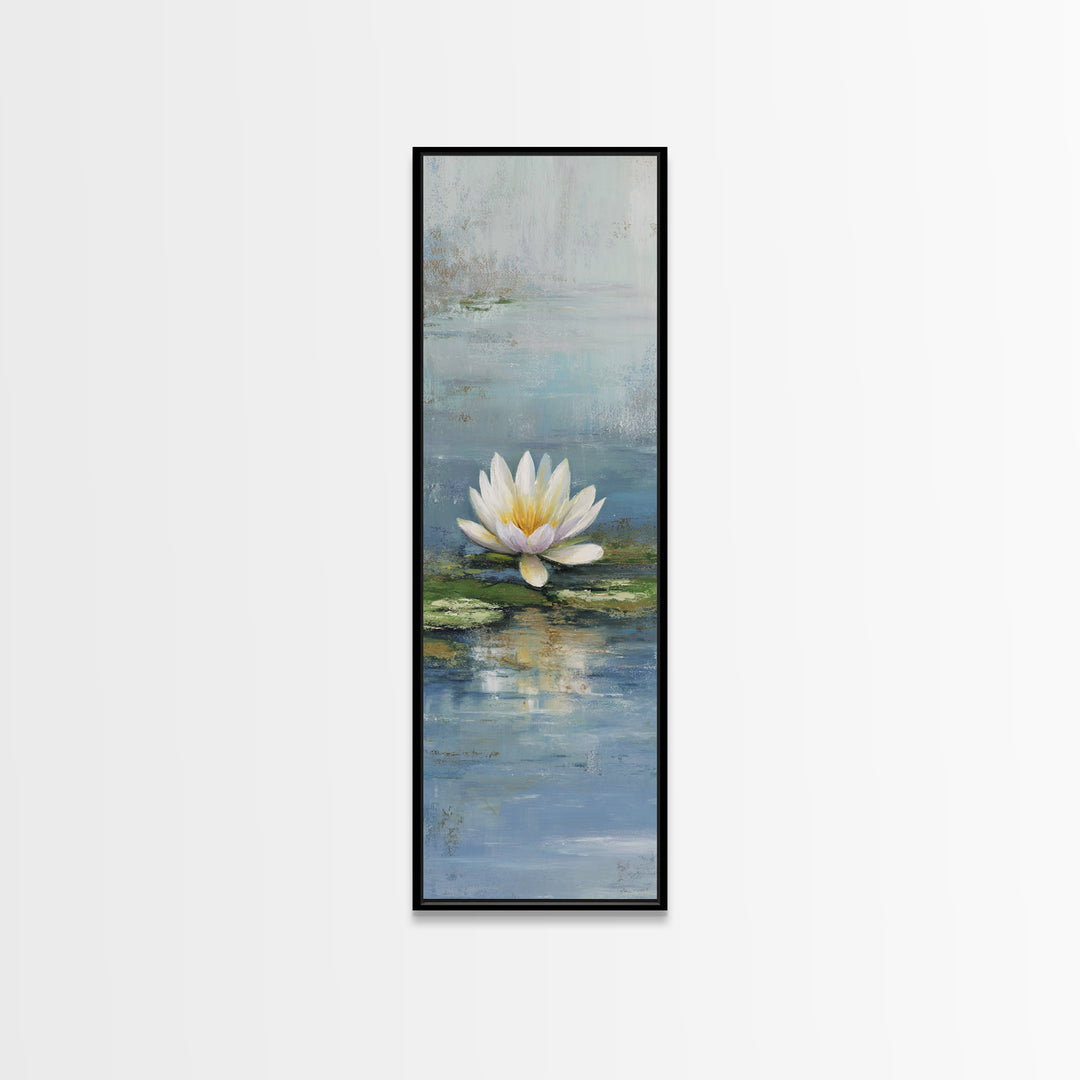Lotus Flower Floating on Calm Water Framed Canvas Print, Bathroom Art, Printable Wall Art, Bathroom Decor, Oil Painting, Spa, BAT-1x3-80