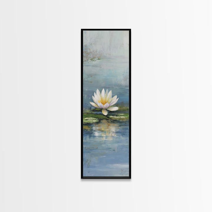 Lotus Flower Floating on Calm Water Framed Canvas Print, Bathroom Art, Printable Wall Art, Bathroom Decor, Oil Painting, Spa, BAT-1x3-80