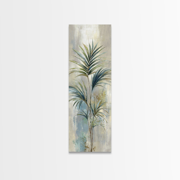 Simple Palm Frond on Off White Linen Framed Canvas Print, Bathroom Art, Bathroom Decor, Abstract Art, Spa, Modern Wall Art, BAT-1x3-83