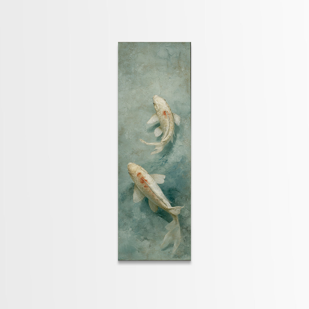 Minimal Koi Fish Swimming Through Clear Water Framed Canvas Print, Bathroom Art, Custom Pet Portrait, Bathroom Decor, Spa, BAT-1x3-92