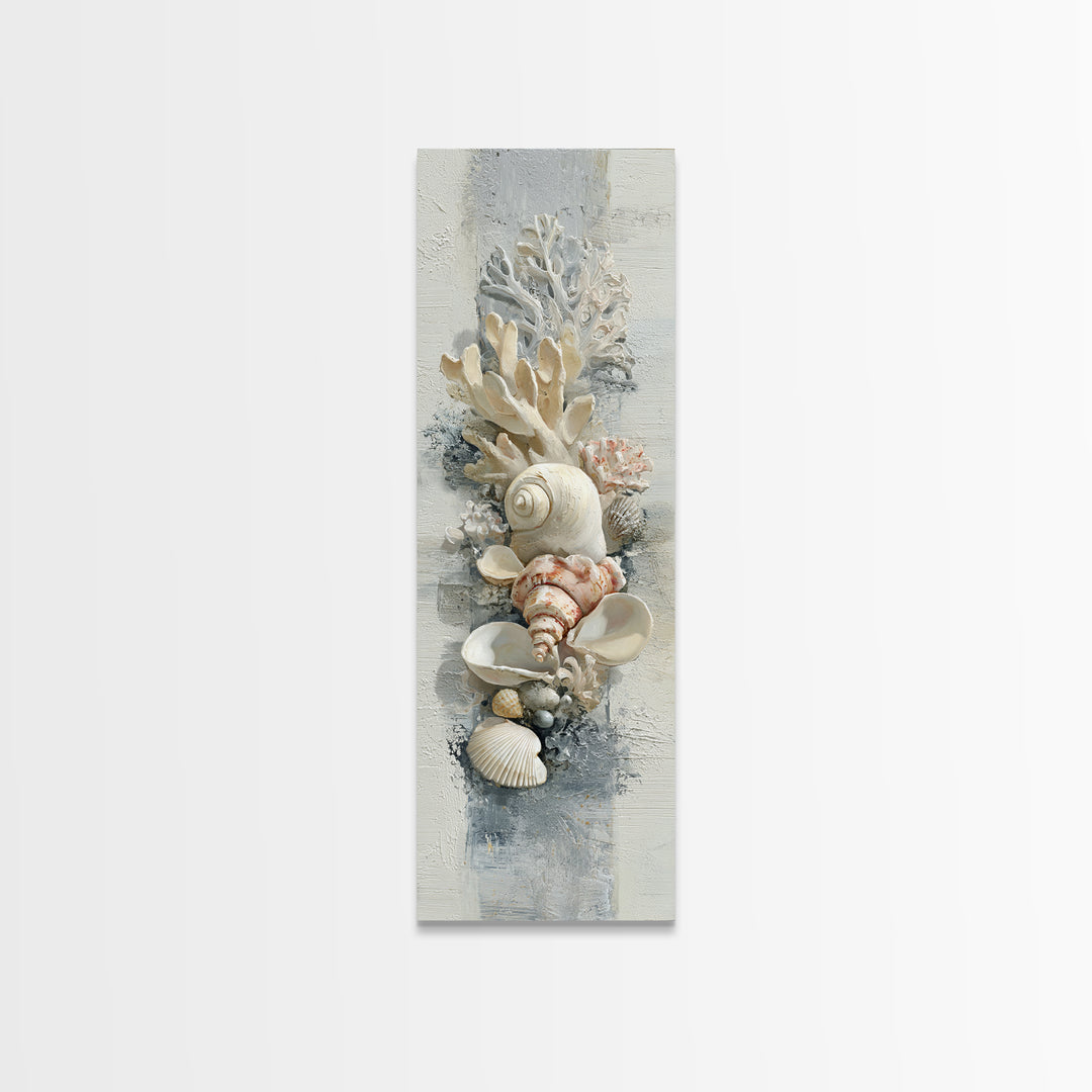 Coral and Shell Arrangement Canvas Print, Bathroom Art, Dopamine Decor, Bathroom Decor, Fine Art, Spa, Halloween Art, BAT-1x3-95