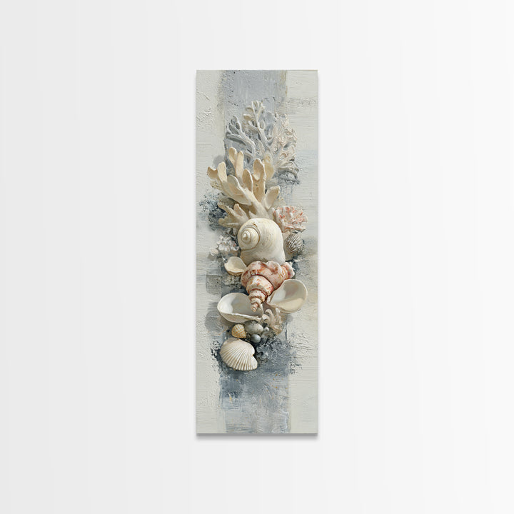 Coral and Shell Arrangement Canvas Print, Bathroom Art, Dopamine Decor, Bathroom Decor, Fine Art, Spa, Halloween Art, BAT-1x3-95
