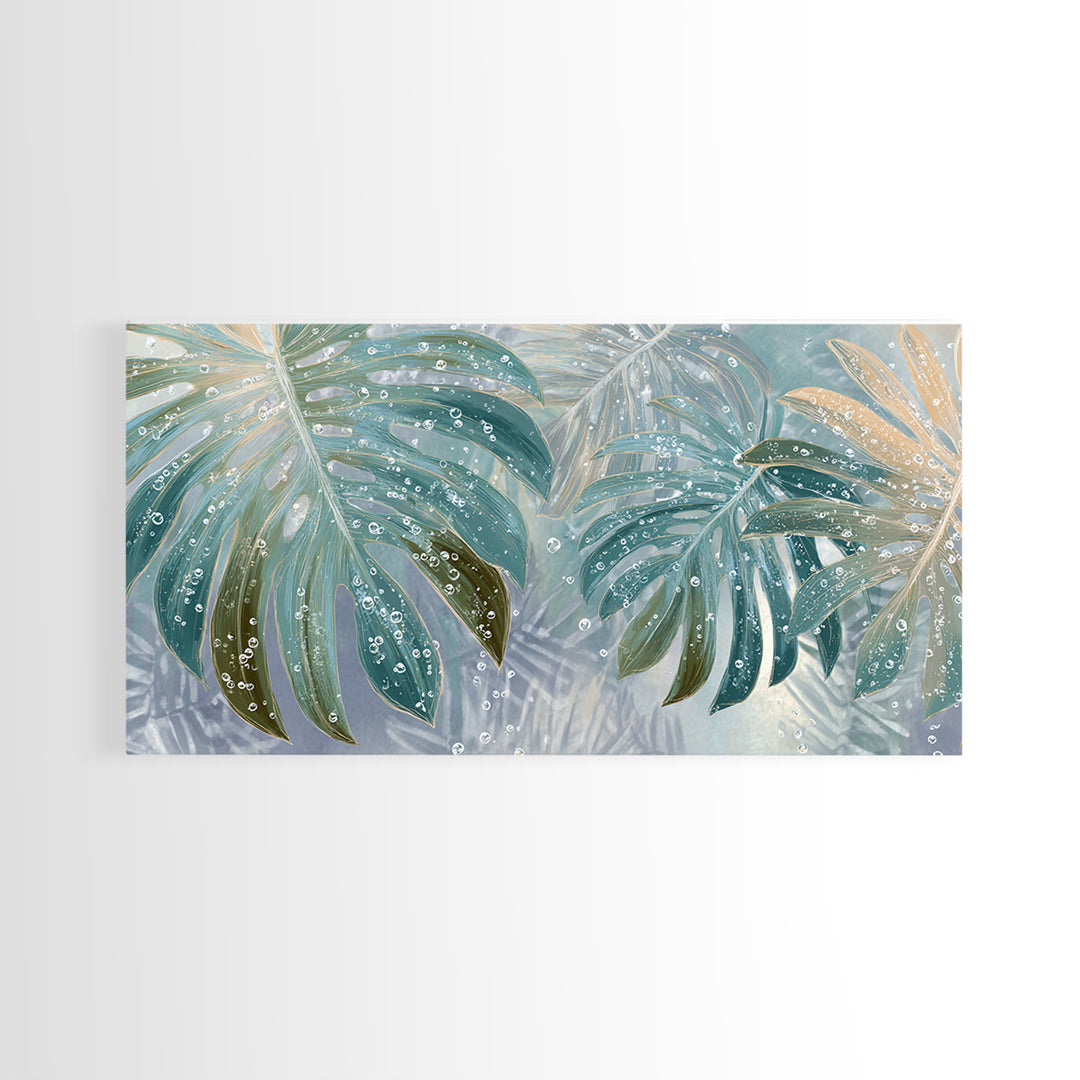 Tropical Leaf Silhouette Framed Canvas Print, Bathroom Art, Fine Art Print, Bathroom Decor, Watercolor Art, Spa, Poster, BAT-2x1-10