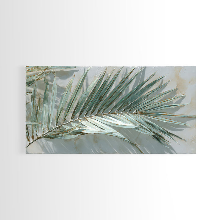 Simple Palm Frond on Off White Linen Framed Canvas Print, Bathroom Art, Bathroom Art Decor, Bathroom Decor, Abstract Art, Spa, BAT-2x1-19