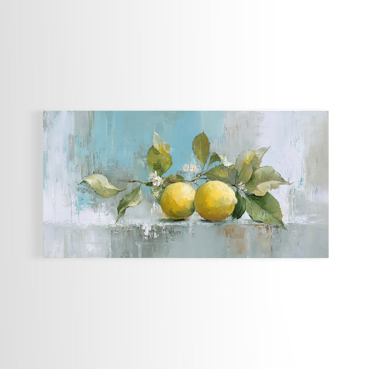 Lemon and Botanical Still Life Canvas Print, Bathroom Art, Neutral Decor, Bathroom Decor, Fine Art, Spa, Wall Art, Home Decor, BAT-2x1-2