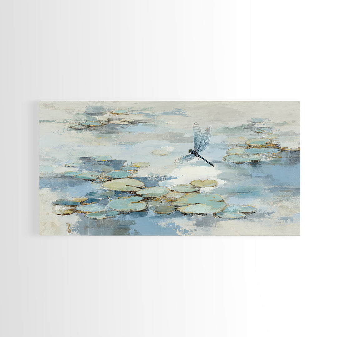 Delicate Dragonfly Above a Pond Surface Framed Canvas Print, Bathroom Art, Fine Art Print, Bathroom Decor, Fine Art, Spa, BAT-2x1-20