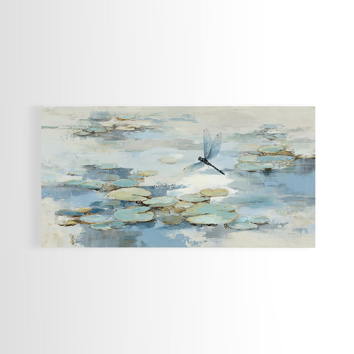 Delicate Dragonfly Above a Pond Surface Framed Canvas Print, Bathroom Art, Fine Art Print, Bathroom Decor, Fine Art, Spa, BAT-2x1-20
