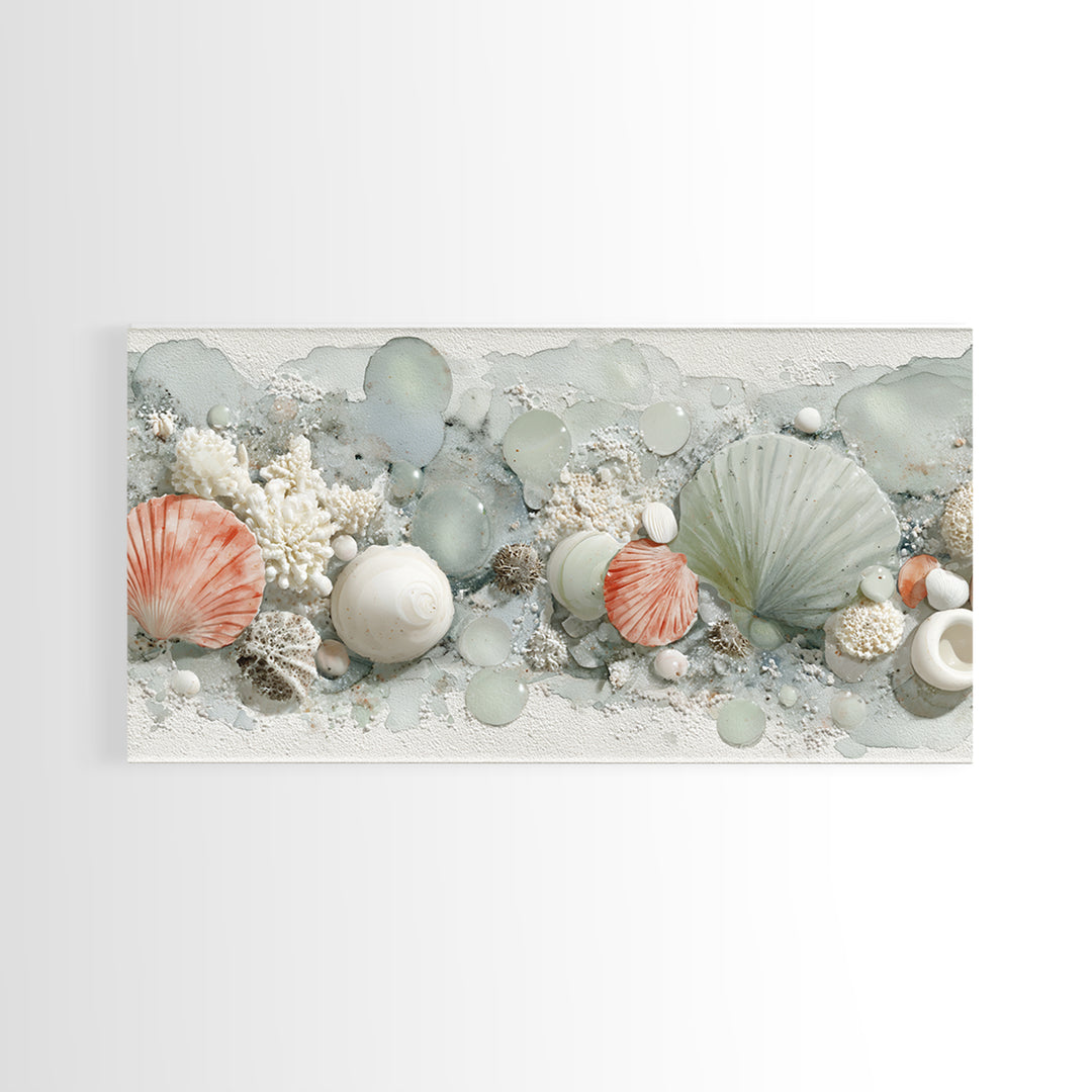 Coral and Shell Arrangement Canvas Print, Bathroom Art, Printable Wall Art, Bathroom Decor, Fine Art, Spa, Bathroom Wall Decor, BAT-2x1-31