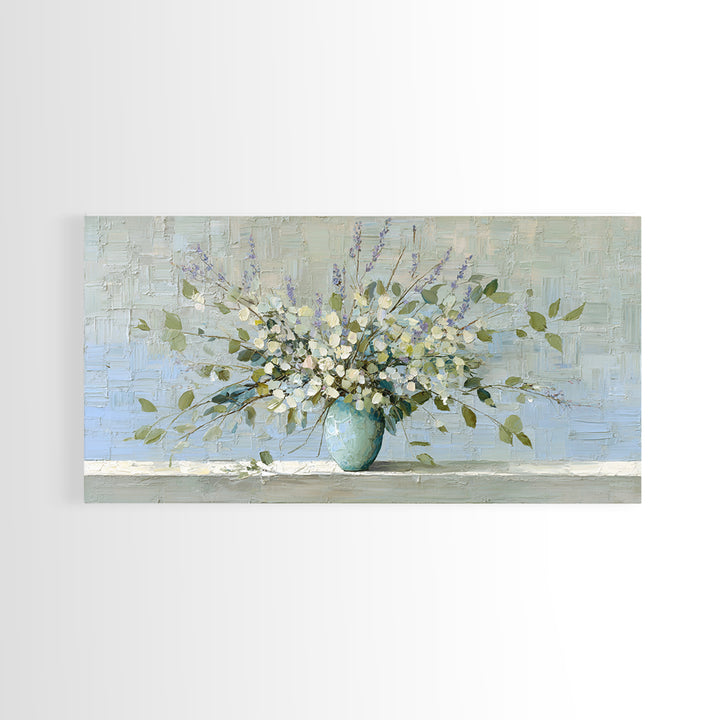 Lavender Sprigs in a Ceramic Vase Canvas Print, Bathroom Art, Minimalist Decor, Bathroom Decor, Oil Painting, Spa, Wall Hanging, BAT-2x1-32