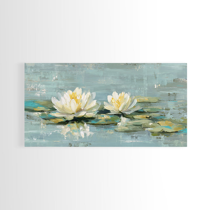 Lotus Flower Floating on Calm Water Framed Canvas Print, Bathroom Art, Wall Art, Bathroom Decor, Fine Art, Spa, Dog Portrait, BAT-2x1-40
