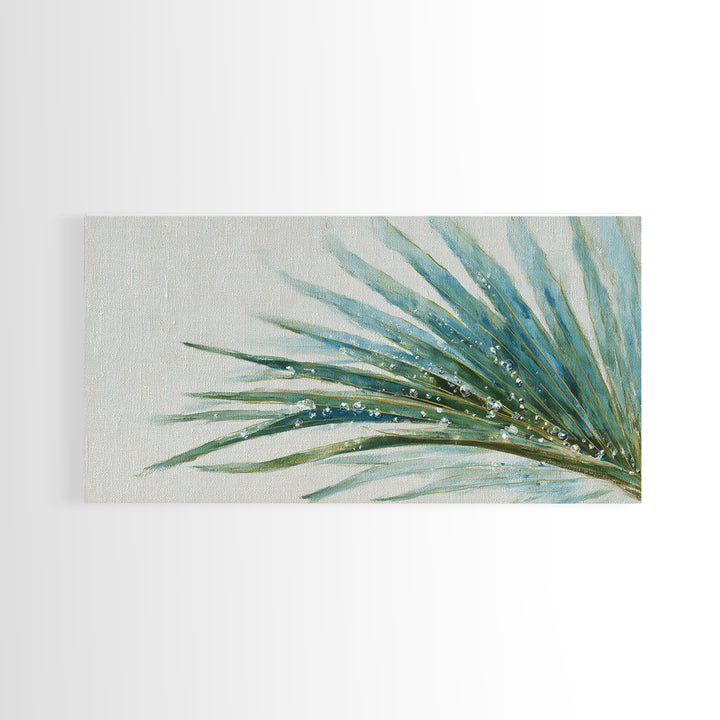 Simple Palm Frond on Off White Linen Framed Canvas Print, Bathroom Art, Poster, Bathroom Decor, Fine Art, Spa, Digital Print, BAT-2x1-43
