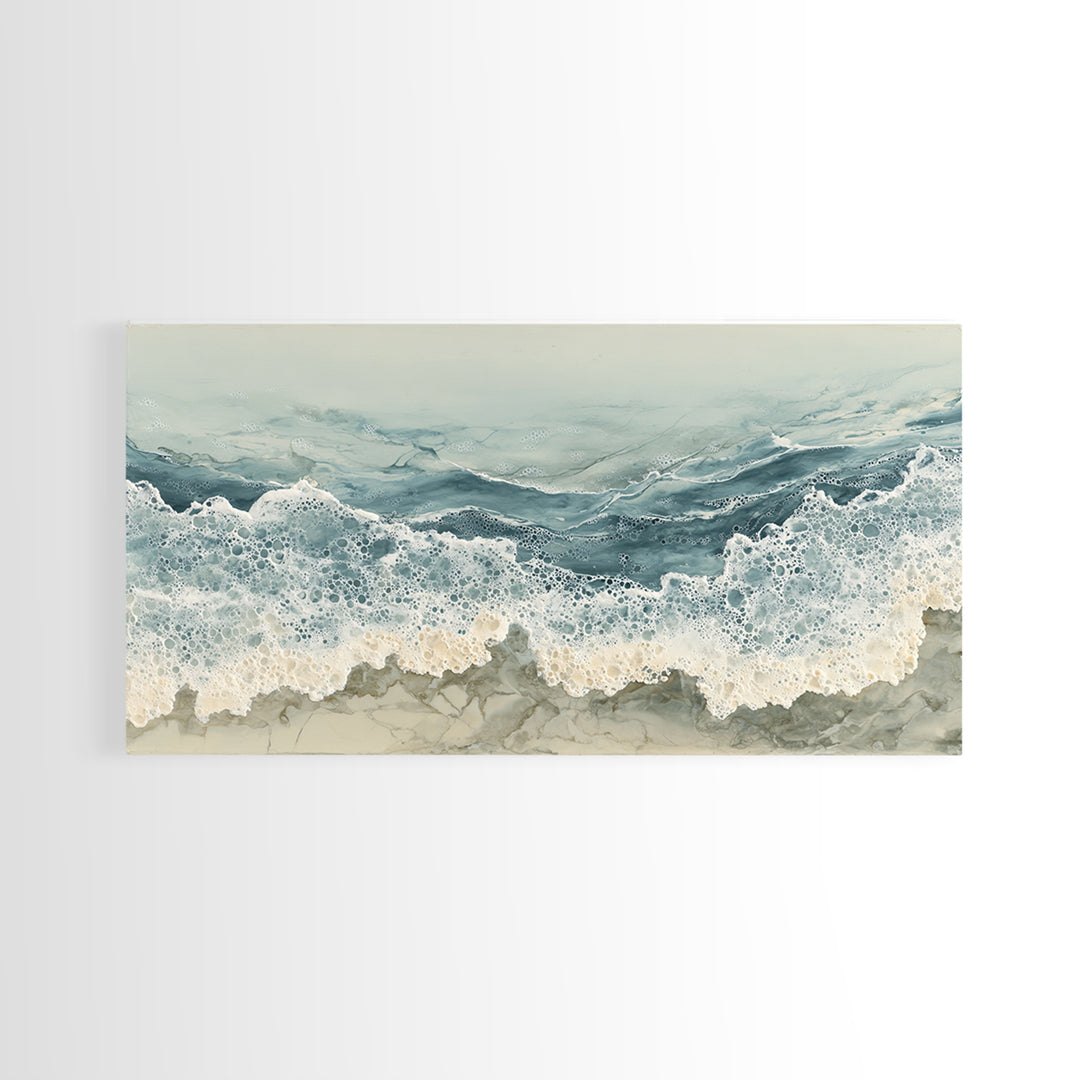 Calming Blue Ocean Wave Study Framed Canvas Print, Bathroom Art, Contemporary Art, Bathroom Decor, Oil Painting, Spa, BAT-2x1-45