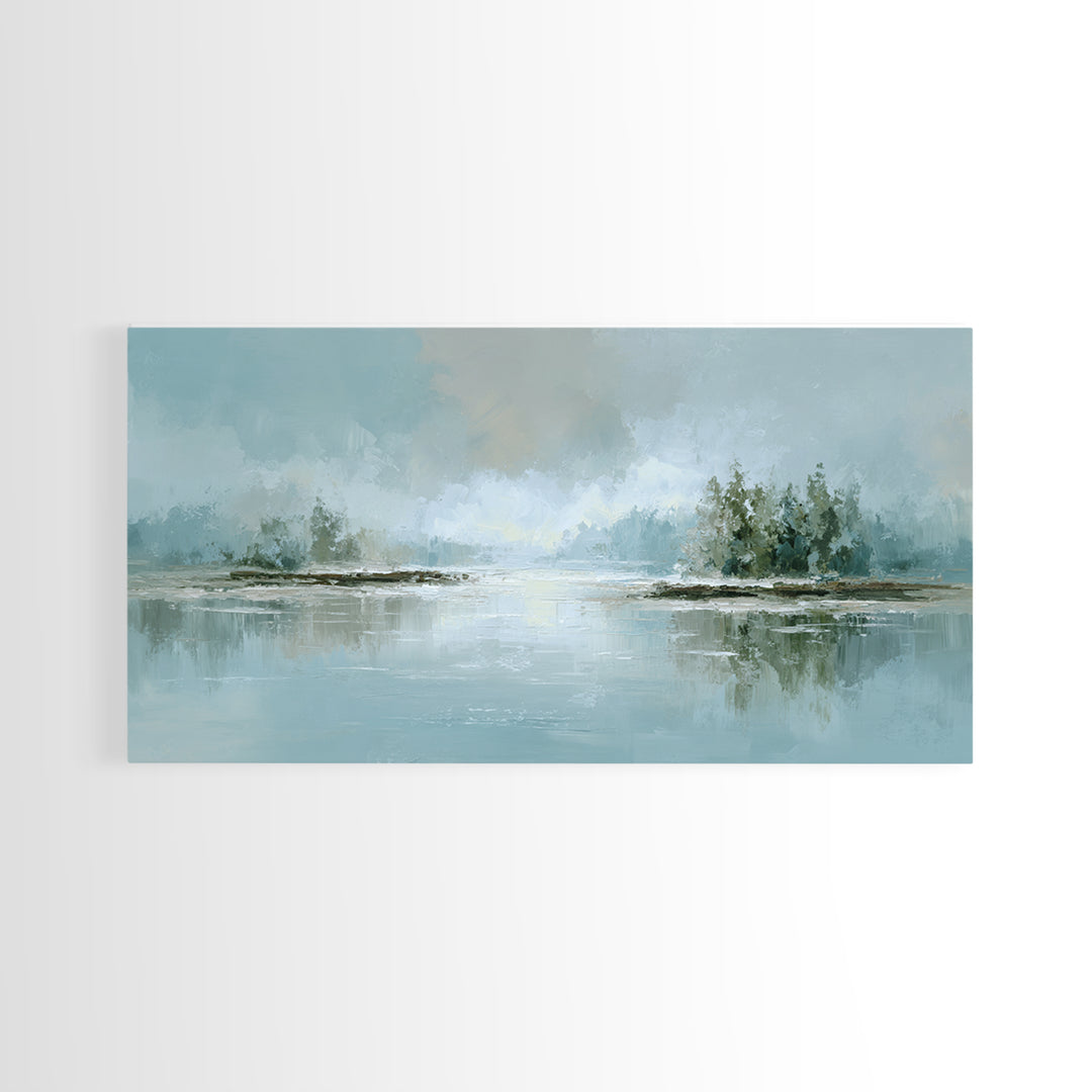 Misty Lake Scene Framed Canvas Print, Bathroom Art, Room Decor, Bathroom Decor, Spa, Custom Pet Portrait, Bathroom Wall Art, BAT-2x1-5