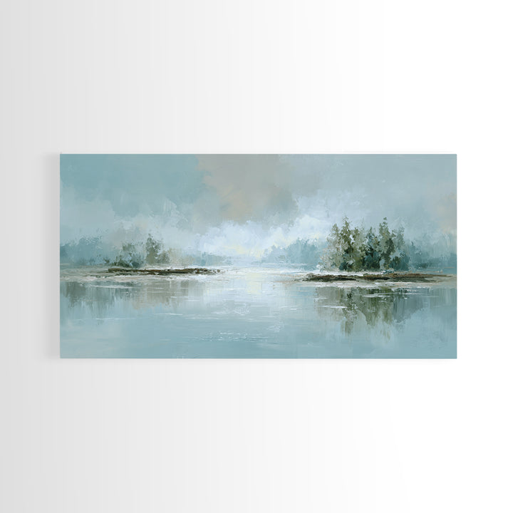 Misty Lake Scene Framed Canvas Print, Bathroom Art, Room Decor, Bathroom Decor, Spa, Custom Pet Portrait, Bathroom Wall Art, BAT-2x1-5