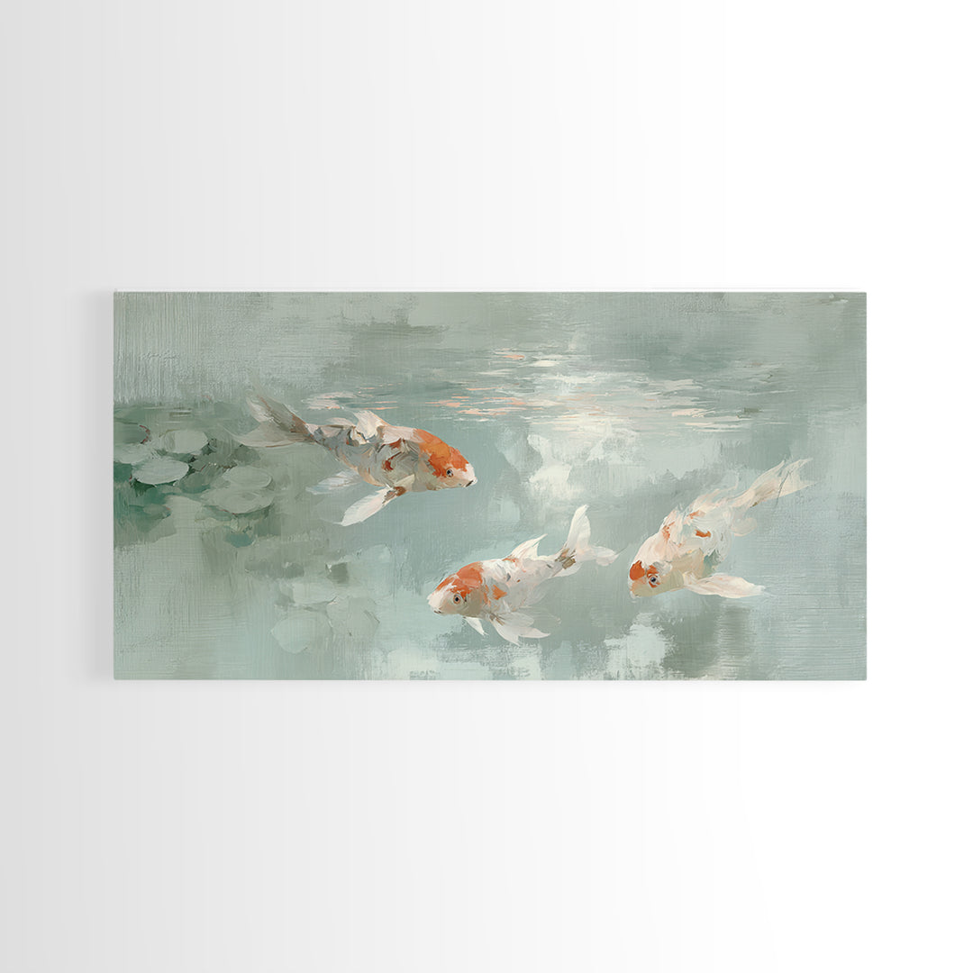 Minimal Koi Fish Swimming Through Clear Water Canvas Print, Bathroom Art, Digital Art, Bathroom Decor, Fine Art, Spa, BAT-2x1-52