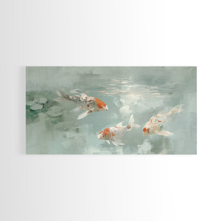 Minimal Koi Fish Swimming Through Clear Water Canvas Print, Bathroom Art, Digital Art, Bathroom Decor, Fine Art, Spa, BAT-2x1-52