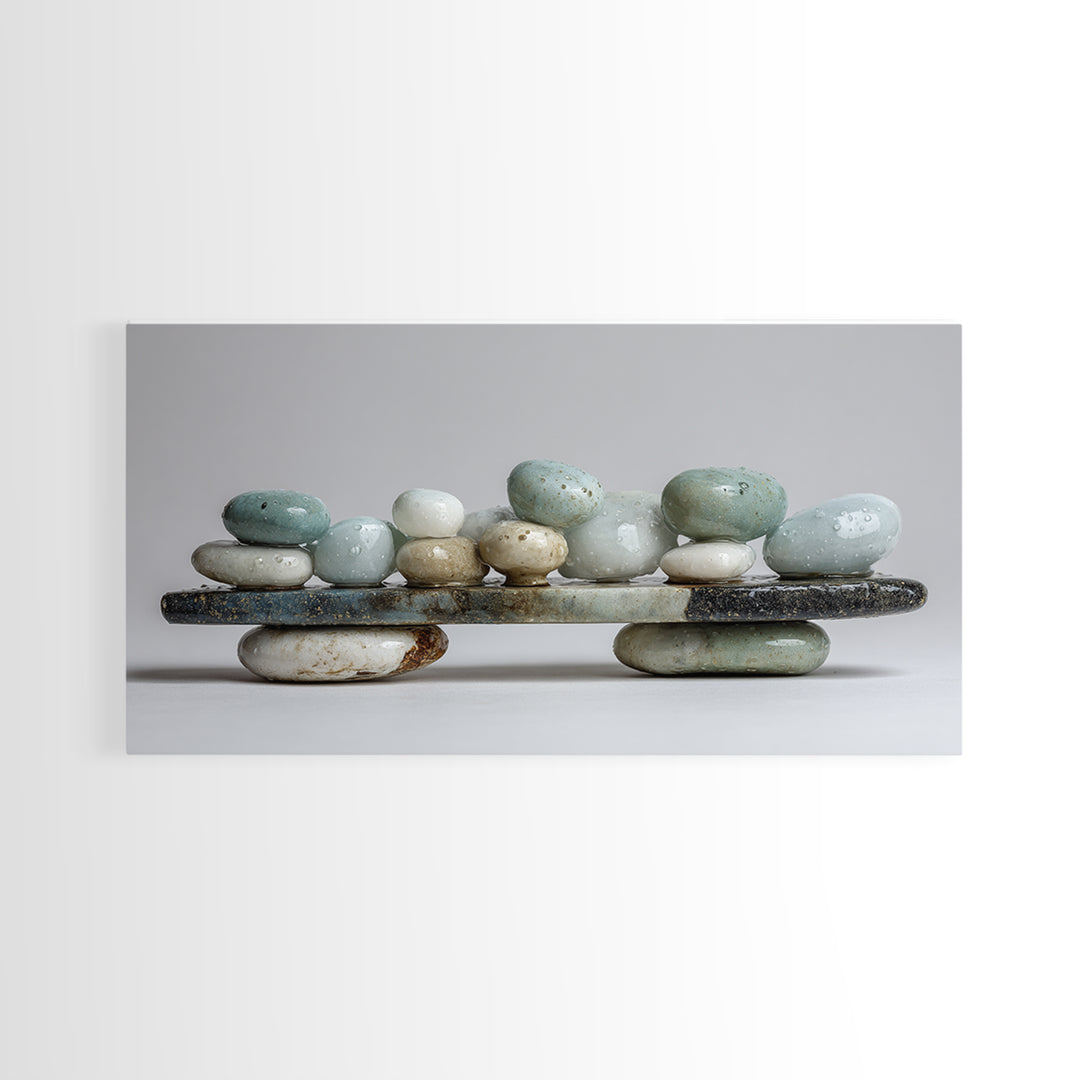 Monochrome Pebble Stack Canvas Print, Bathroom Art, Textured Painting, Bathroom Decor, Fine Art, Spa, Bathroom Wall Art, BAT-2x1-57