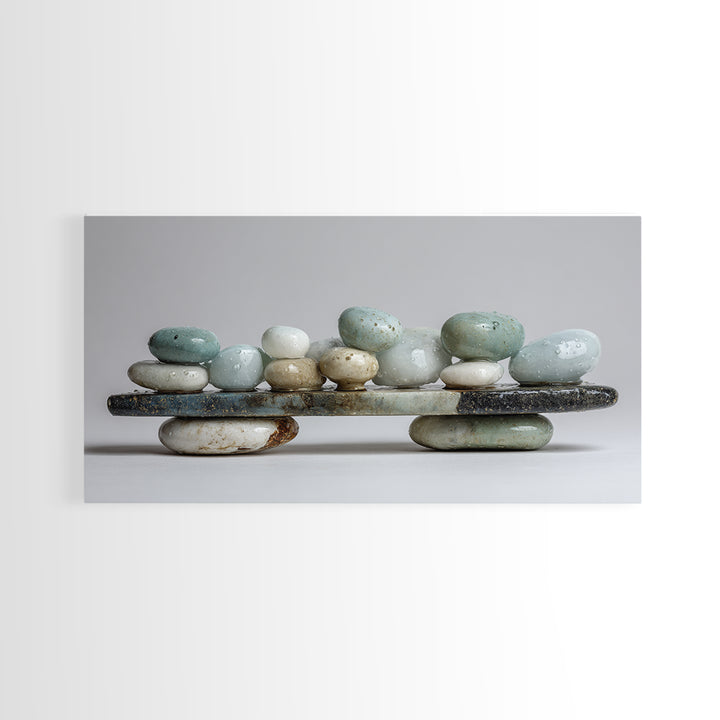 Monochrome Pebble Stack Canvas Print, Bathroom Art, Textured Painting, Bathroom Decor, Fine Art, Spa, Bathroom Wall Art, BAT-2x1-57