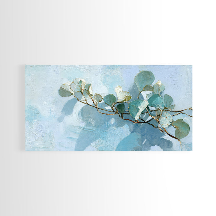 Sunlit Window Plant Shadow on Plaster Canvas Print, Bathroom Art, Statement Artwork, Bathroom Decor, Oil Painting, Spa, BAT-2x1-62