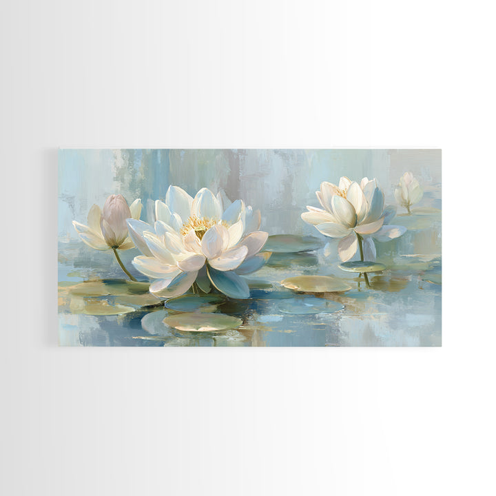 Lotus Flower Floating on Calm Water Canvas Print, Bathroom Art, Digital Wall Art, Bathroom Decor, Oil Painting, Spa, BAT-2x1-64