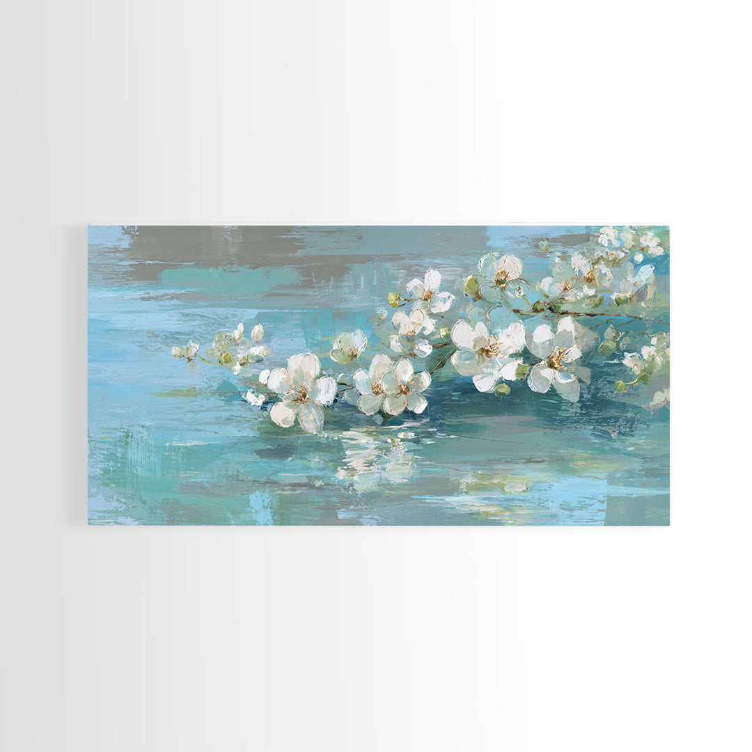 White Orchid on Warm Stone Background Framed Canvas Print, Bathroom Art, Custom Pet Portrait, Bathroom Decor, Fine Art, Spa, BAT-2x1-72