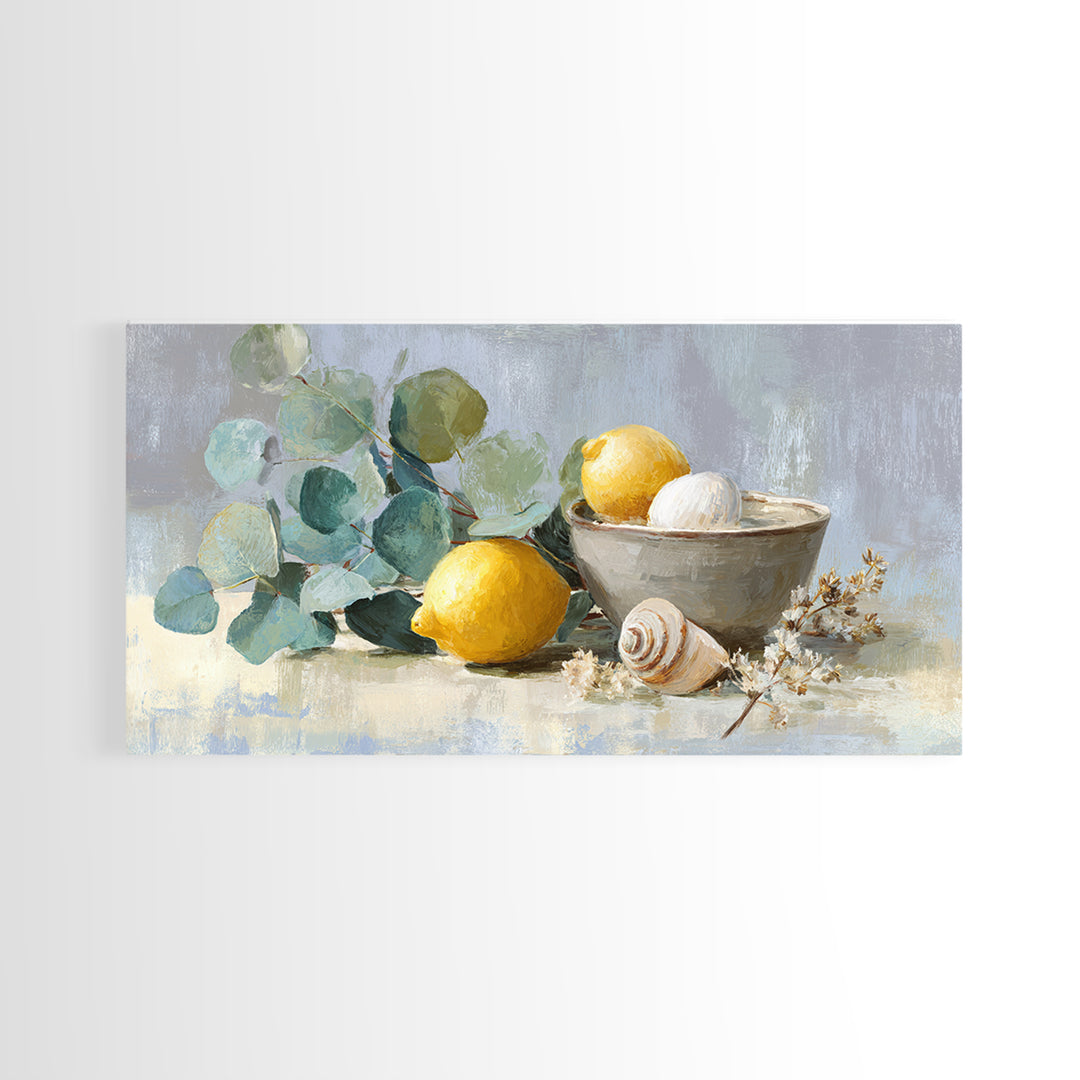 Lemon and Botanical Still Life Canvas Print, Bathroom Art, Bathroom Decor, Watercolor Art, Spa, Framed Wall Art, BAT-2x1-74