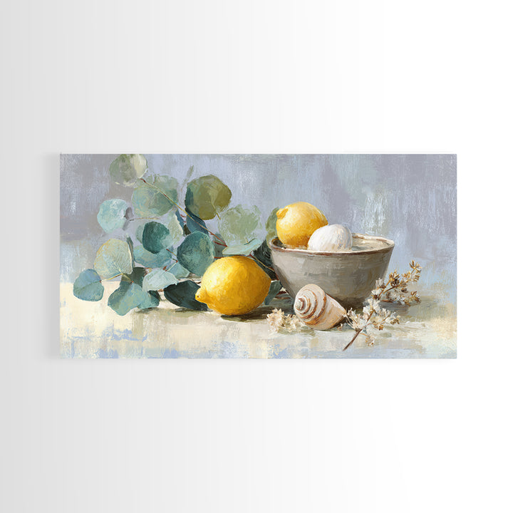 Lemon and Botanical Still Life Canvas Print, Bathroom Art, Bathroom Decor, Watercolor Art, Spa, Framed Wall Art, BAT-2x1-74