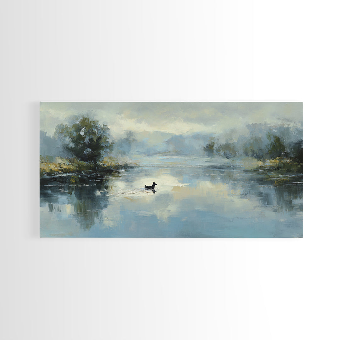 Misty Lake Scene Canvas Print, Bathroom Art, Home Decor, Bathroom Decor, Fine Art, Spa, Canvas Wall Art, Digital Print, BAT-2x1-77