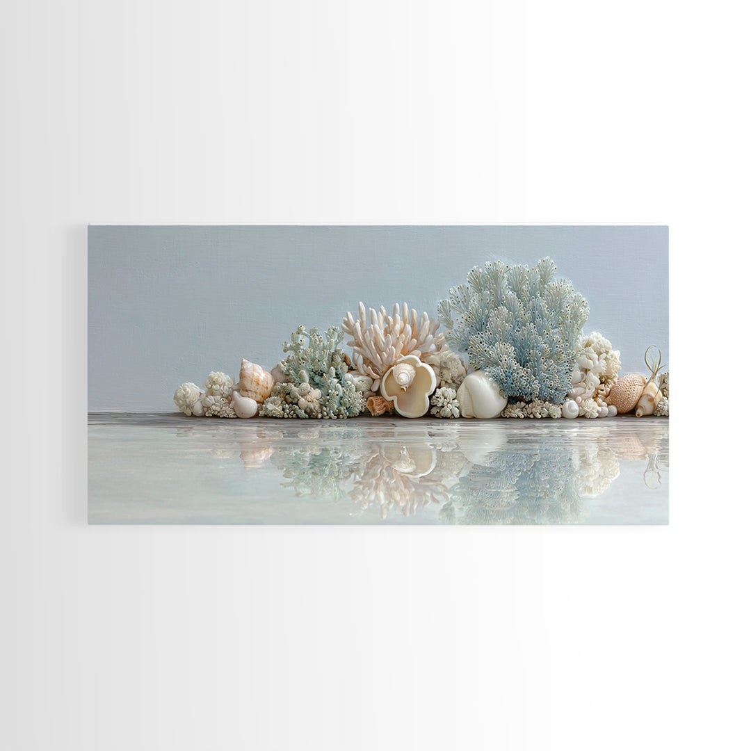 Coral and Shell Arrangement Framed Canvas Print, Bathroom Art, Bathroom Accessories, Bathroom Decor, Spa, Fine Art Print, BAT-2x1-79
