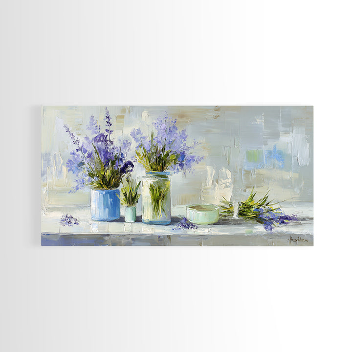 Lavender Sprigs in a Ceramic Vase Framed Canvas Print, Bathroom Art, Dopamine Decor, Bathroom Decor, Spa, Halloween Art, BAT-2x1-80