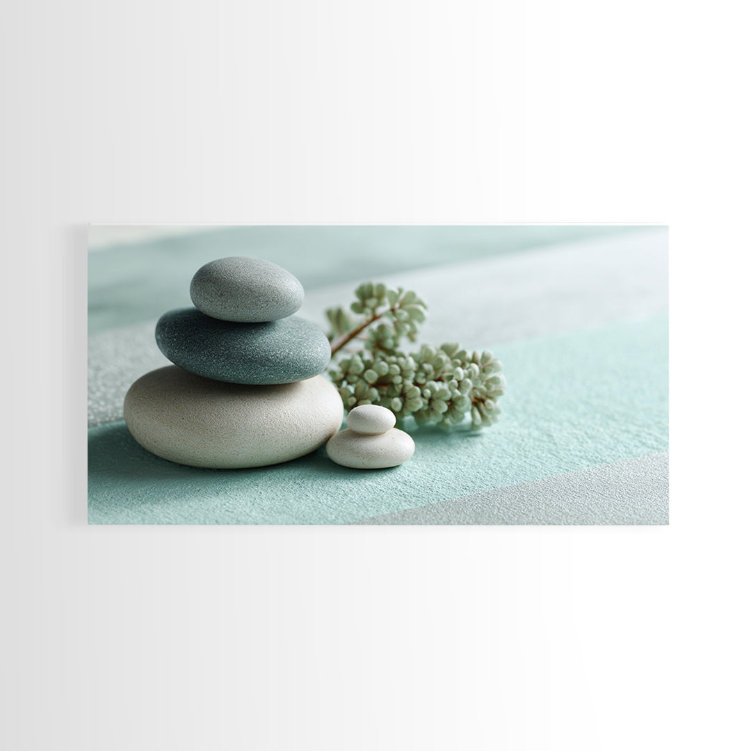 Monochrome Pebble Stack Framed Canvas Print, Bathroom Art, Poster, Bathroom Decor, Watercolor Art, Spa, Digital Print, BAT-2x1-81
