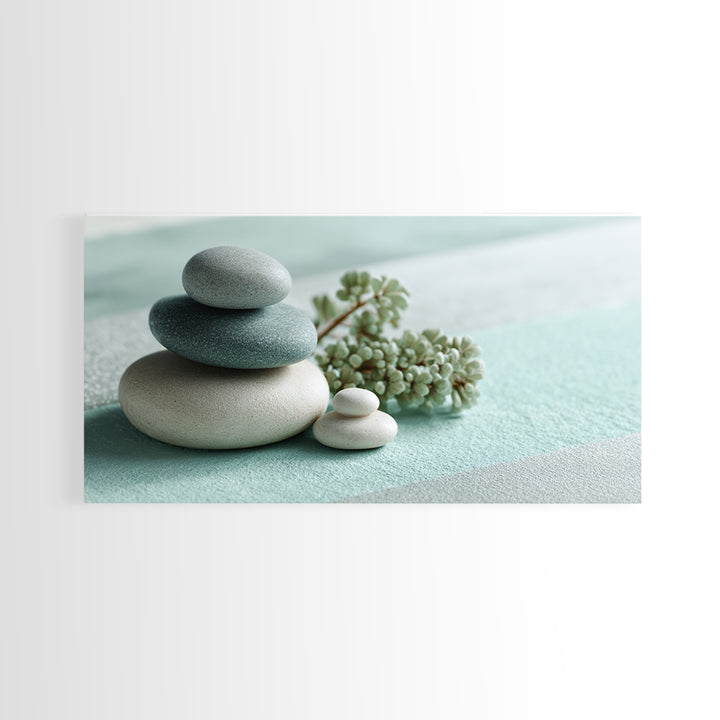 Monochrome Pebble Stack Framed Canvas Print, Bathroom Art, Poster, Bathroom Decor, Watercolor Art, Spa, Digital Print, BAT-2x1-81