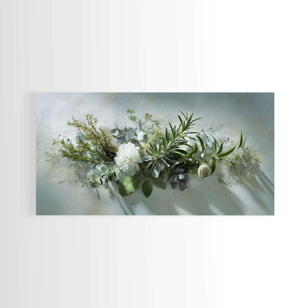 Botanical Bath Herb Arrangement Framed Canvas Print, Bathroom Art, Digital Art, Bathroom Decor, Fine Art, Spa, Dopamine Decor, BAT-2x1-85
