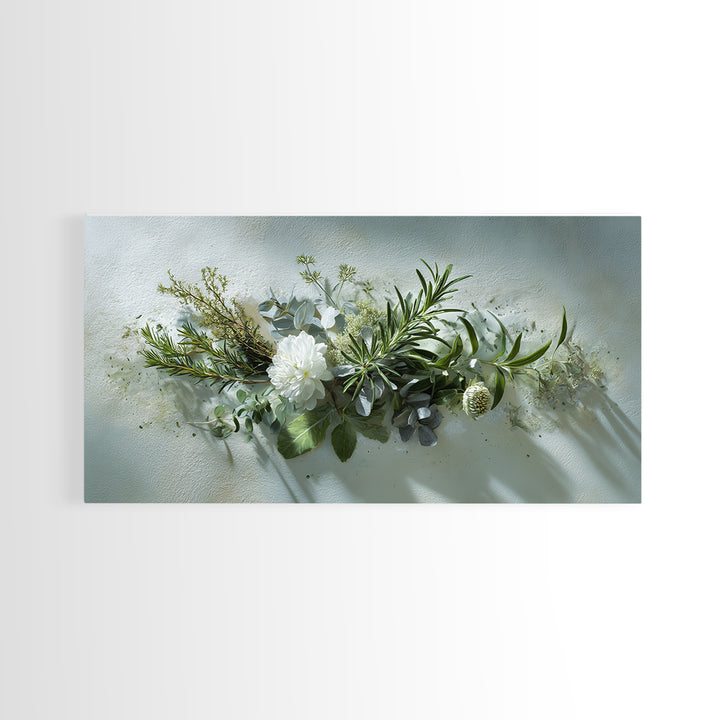 Botanical Bath Herb Arrangement Framed Canvas Print, Bathroom Art, Digital Art, Bathroom Decor, Fine Art, Spa, Dopamine Decor, BAT-2x1-85