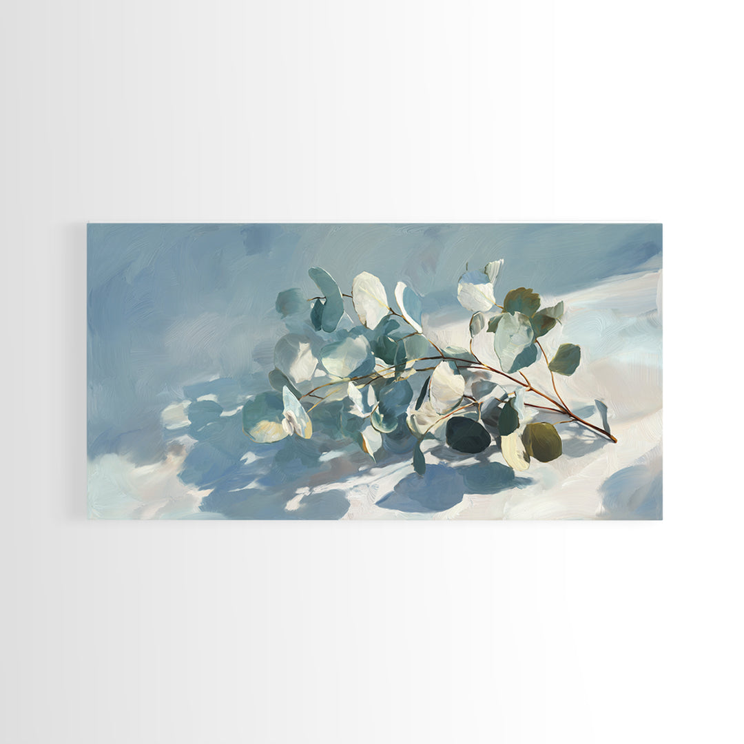 Sunlit Window Plant Shadow on Plaster Framed Canvas Print, Bathroom Art, Textured Painting, Bathroom Decor, Fine Art, Spa, BAT-2x1-86