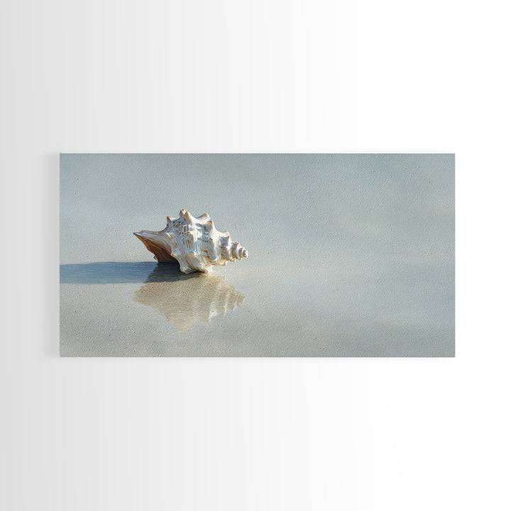 Minimal Seashell Still Life on Pale Sand Framed Canvas Print, Bathroom Art, Bathroom Wallpaper, Bathroom Decor, Fine Art, Spa, BAT-2x1-95