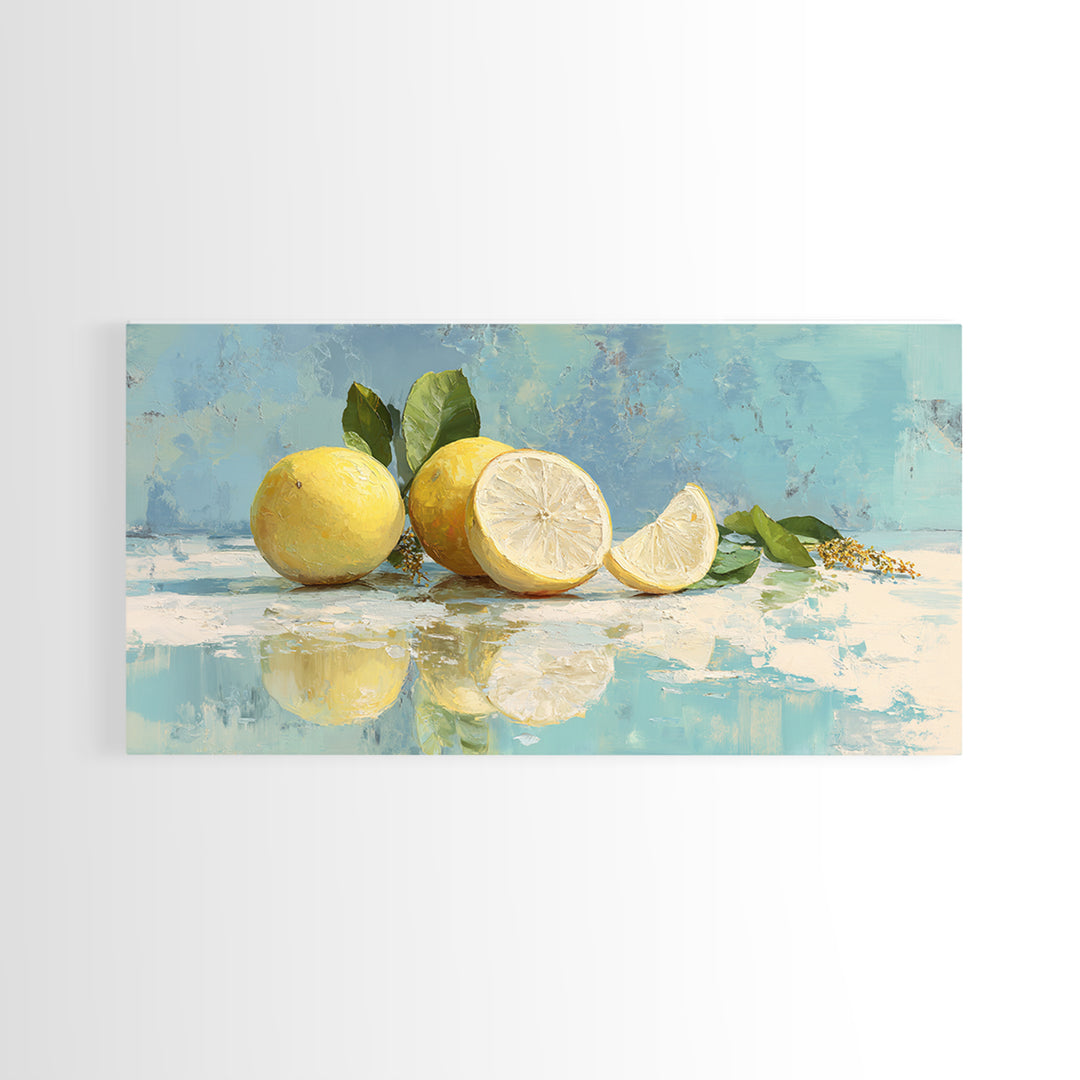 Lemon and Botanical Still Life Canvas Print, Bathroom Art, Bathroom Decor, Watercolor Art, Spa, Framed Wall Art, BAT-2x1-98